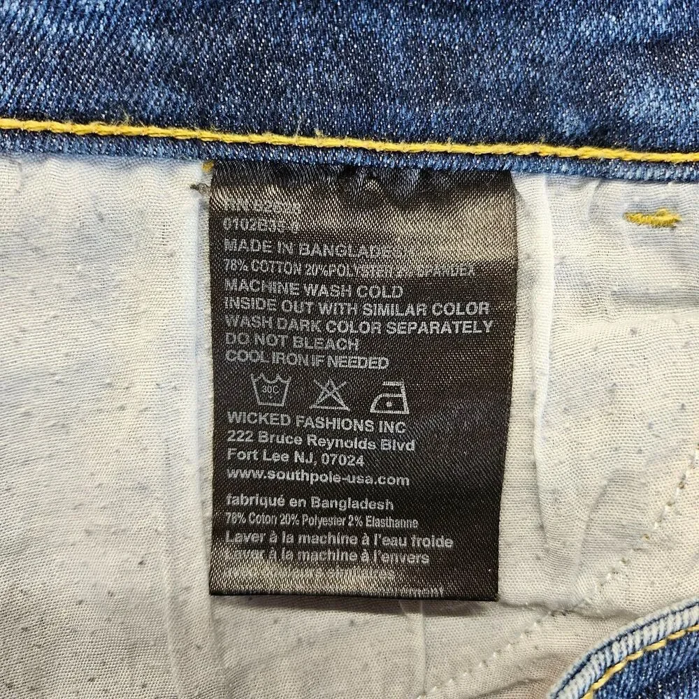 Southpole Skinny Jeans Men Size 36x30 Blue Acid Wash‎ Denim